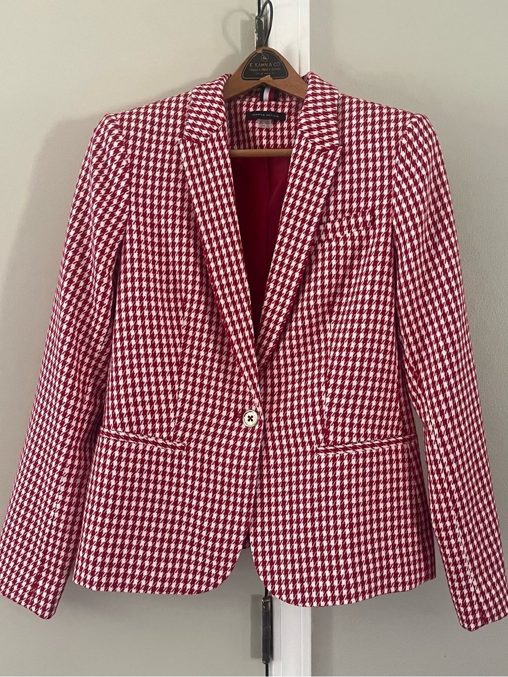 Tommy Hilfiger Red Houndstooth Blazer Women’s Size 10, Work, Game Day, Preppy